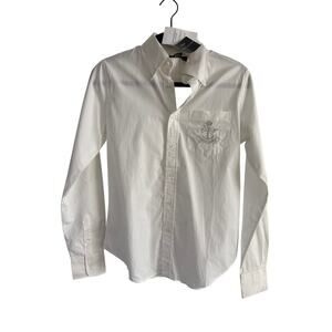 Ralph Lauren Black Label White Cotton Button Down Shirt Crest Size 6 NWT